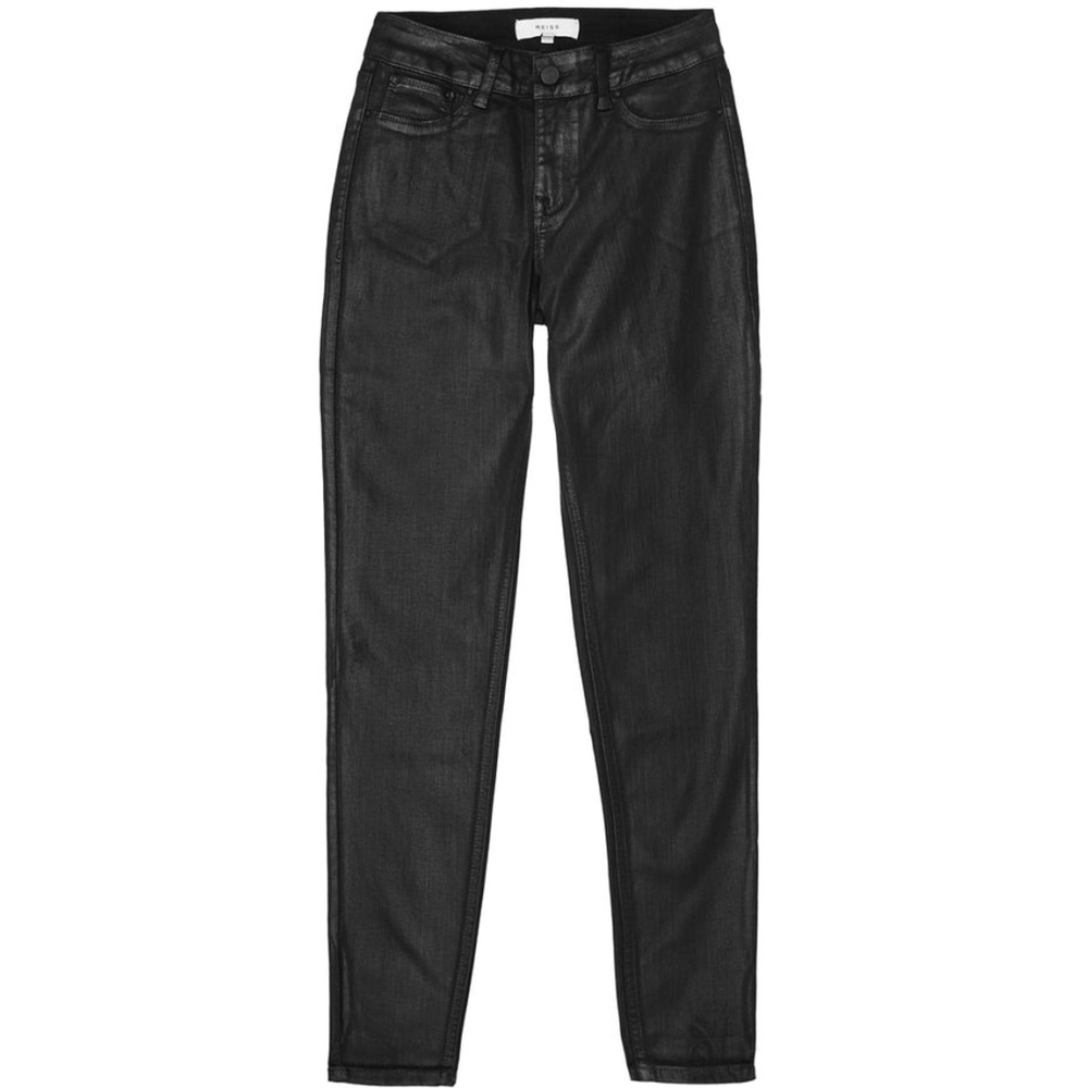 REISS Black Coated Skinny Jeans Size 29 | Faux Leather High Rise - Picture 2 of 13